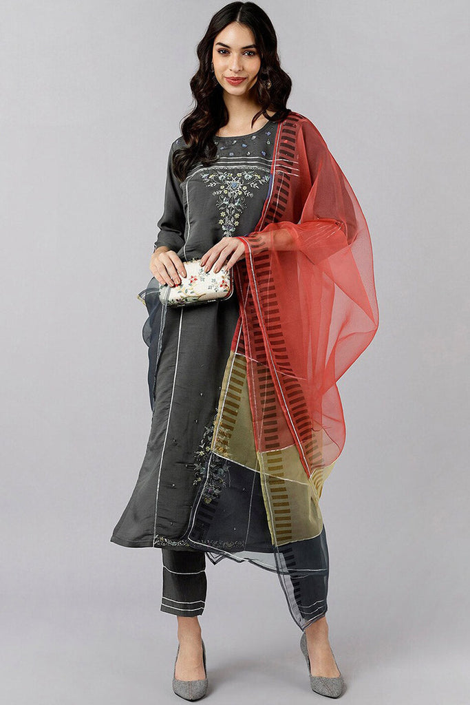 Women's Poly Silk Printed Kurta Pant Dupatta Set