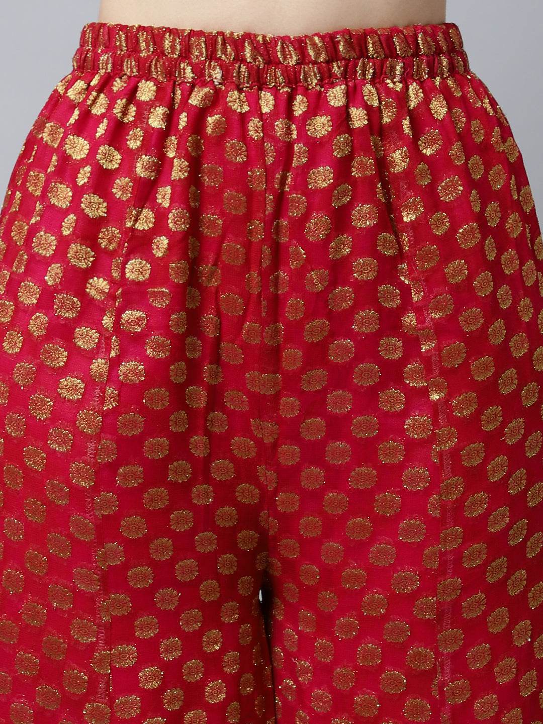 Women's Pink Red Straight Banarasi Kurti With Flared Palazzo And Dupatta - Anokherang