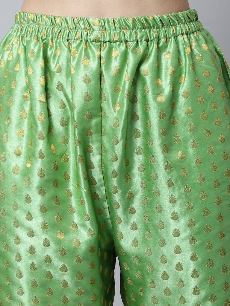 Women's Sahiba Green Brocade Straight Kurti With Straight Palazzo