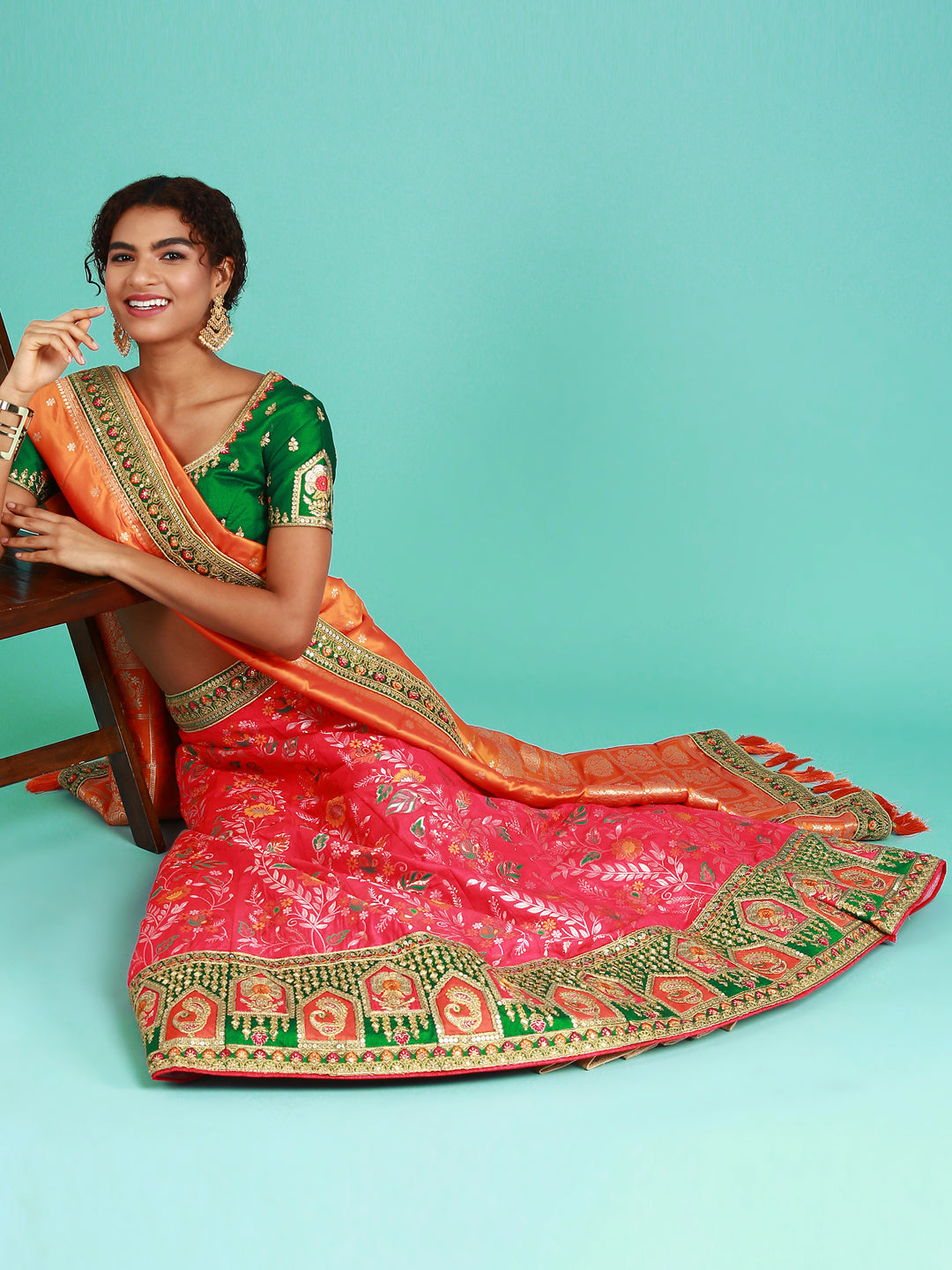 Women's Rose Poly Silk Jacquard Woven Work Lehenga & Blouse With Dupatta - Royal Dwells