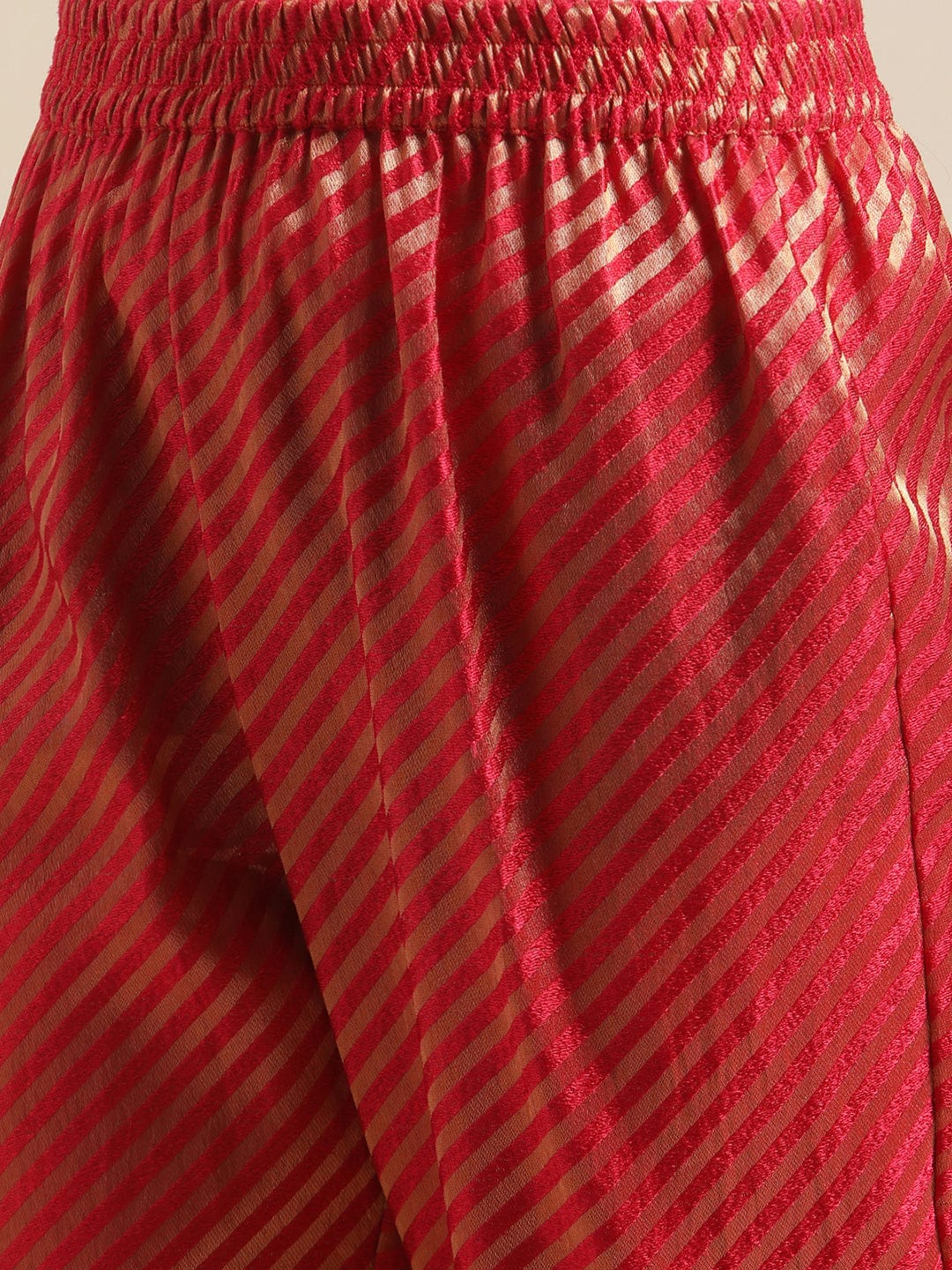 Women's Red And Gold Brocade Gota Embellished Striped Kurta Set With Gota Work Net Dupatta - Varanga