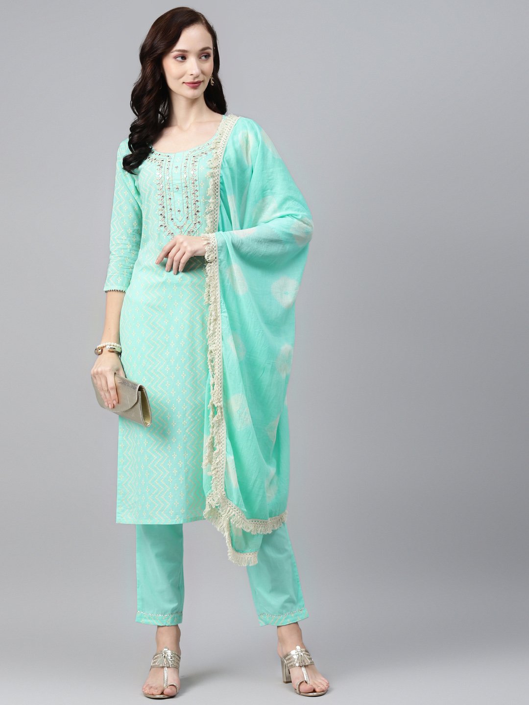 Women Blue Bandhani Print Cotton Suit Set