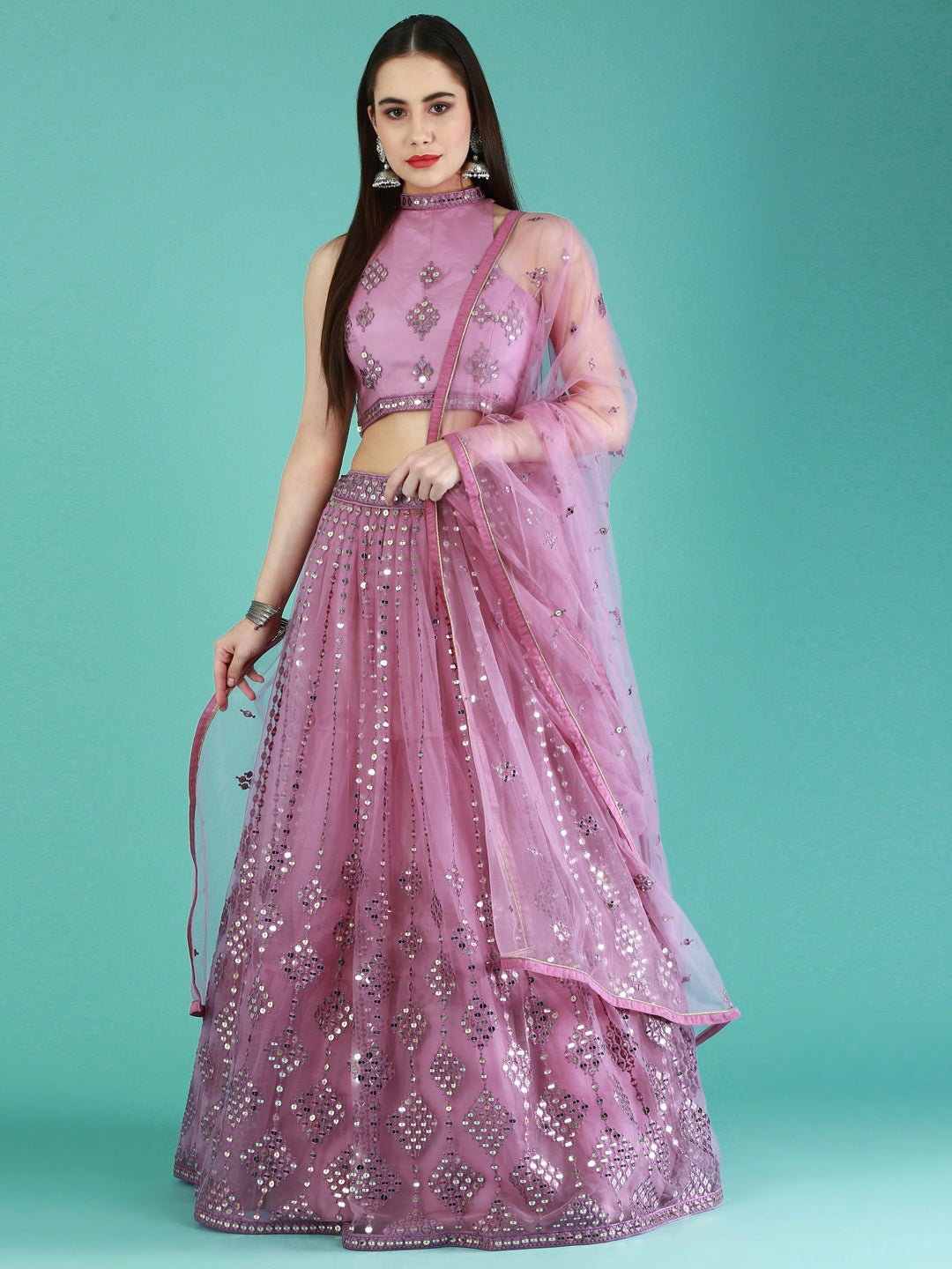 Women's Lavender  Sequinse Work Fully-Stitched Lehenga & Stitched Blouse, Dupatta - Royal Dwells