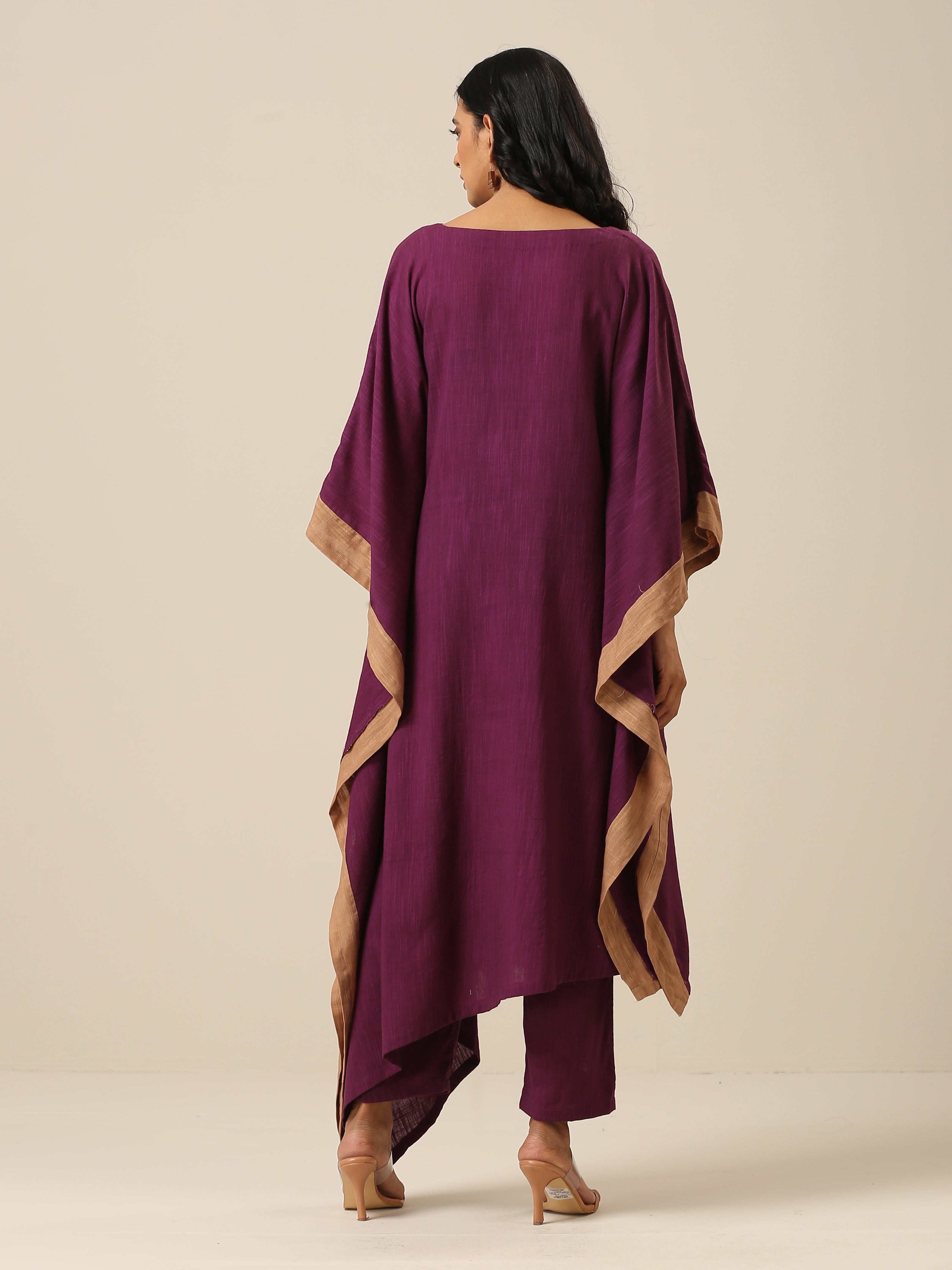 Women's Plum Purple Slub Texture High Low Kaftan Pant Set