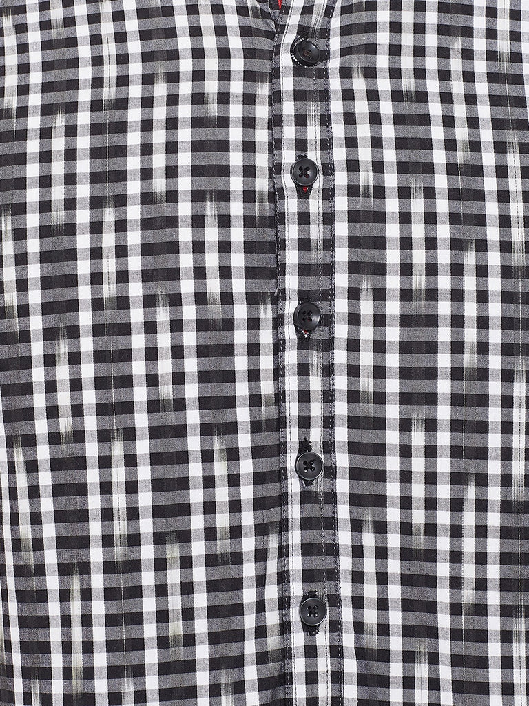 Men's Black and White Striped Nehru Kurta