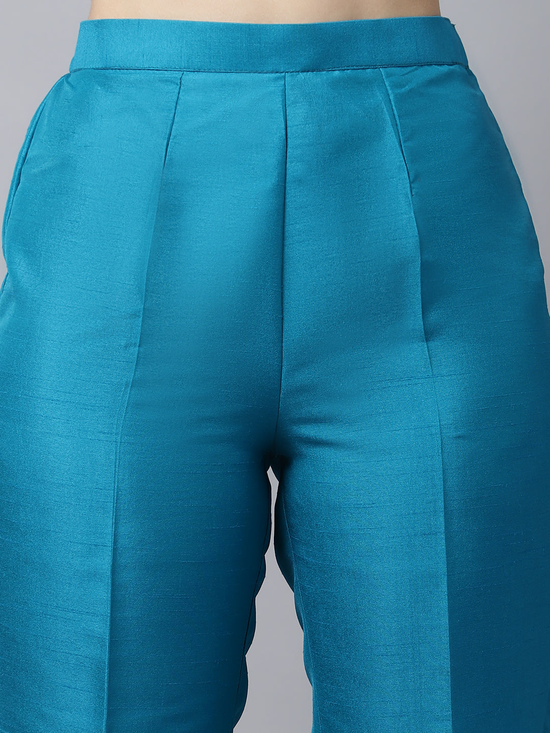 Women's Celeste Blue Silk Kurti With Straight Pants - Anokherang