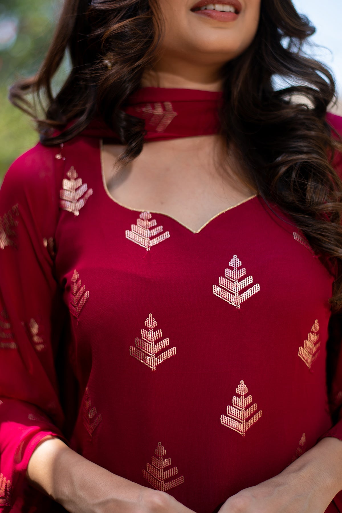 Women's Cherry Red Sequin Patialla - Label Shaurya Sanadhya