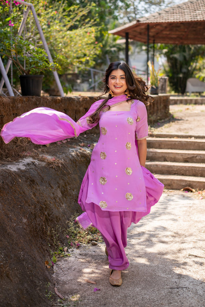 Women's Light Purple Patialla Set