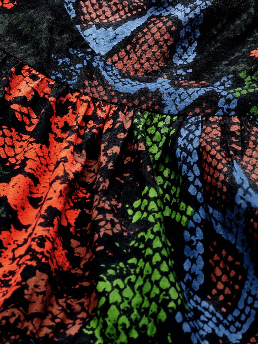 Women's  Black & Orange Snakeskin Printed Ethnic Maxi Dress - AKS