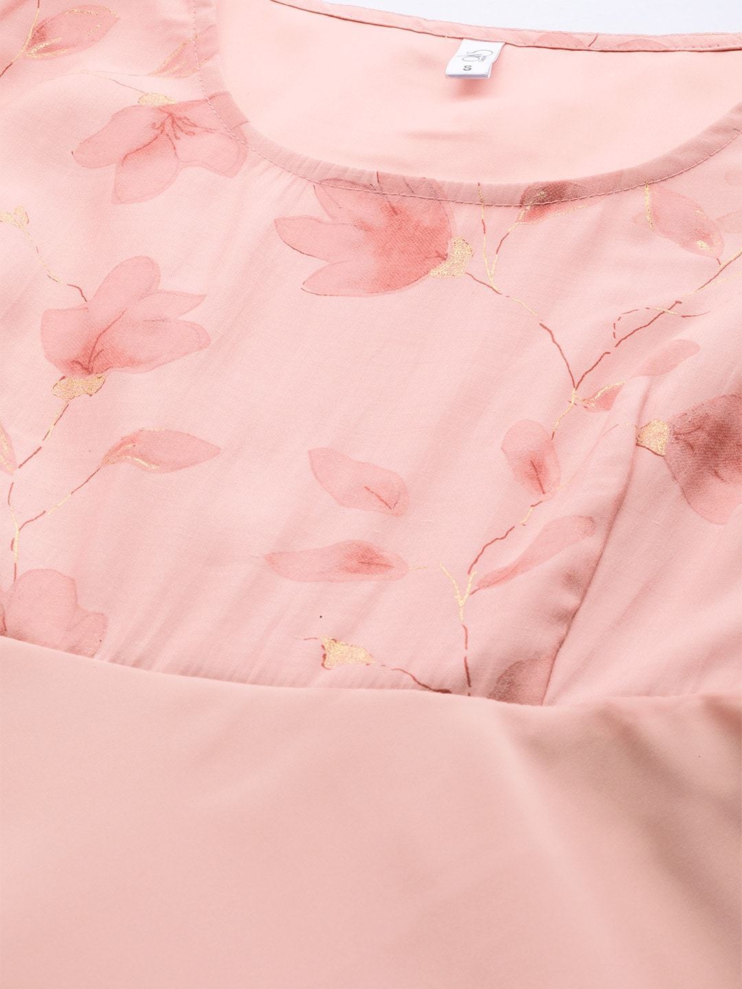 Women's  Pink Printed Detail Satin Finish Empire Maxi Dress - AKS