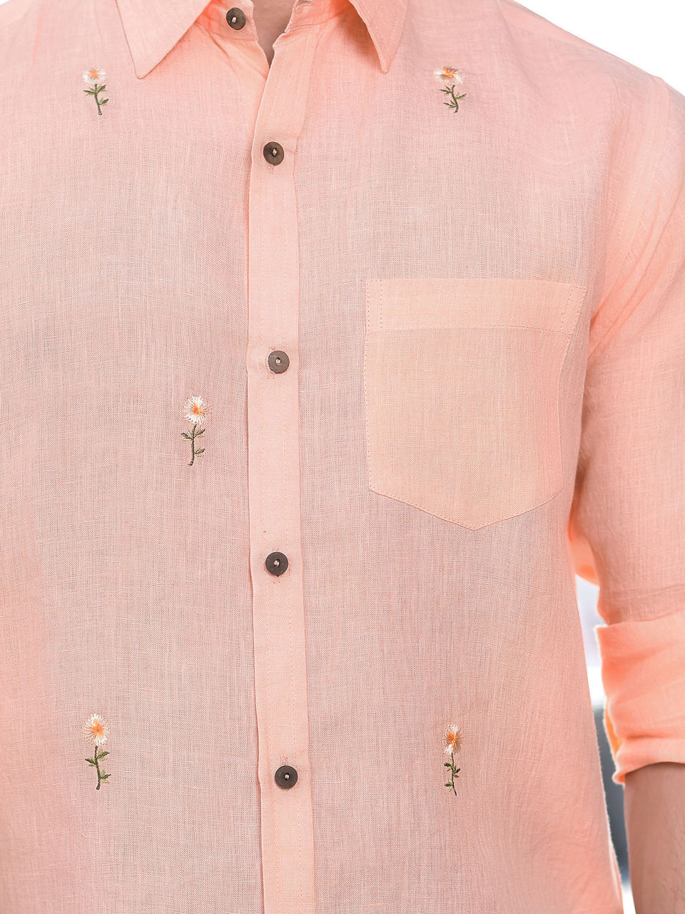 Men's Peach Linen Embroidery Shirt - Hatheli