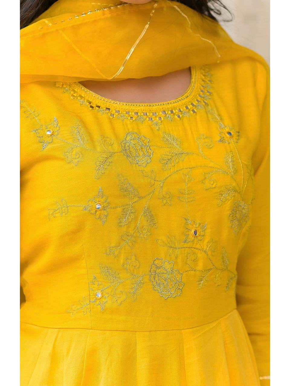 Women's Marigold Yellow Embroidered Anarkali Set - Hatheli