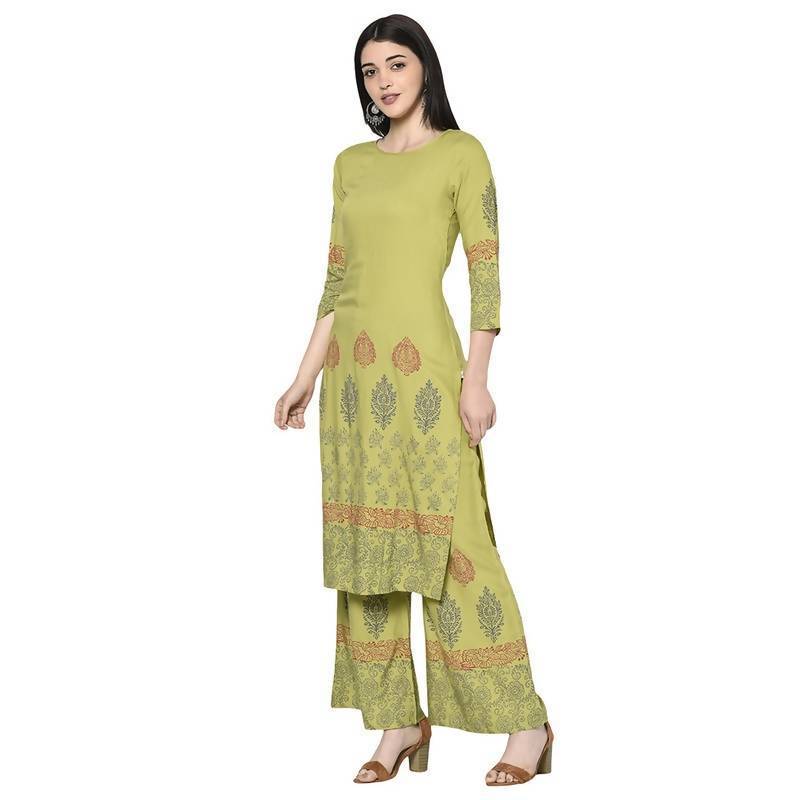 Women's Rayon Block print straight kurta Palazzo se