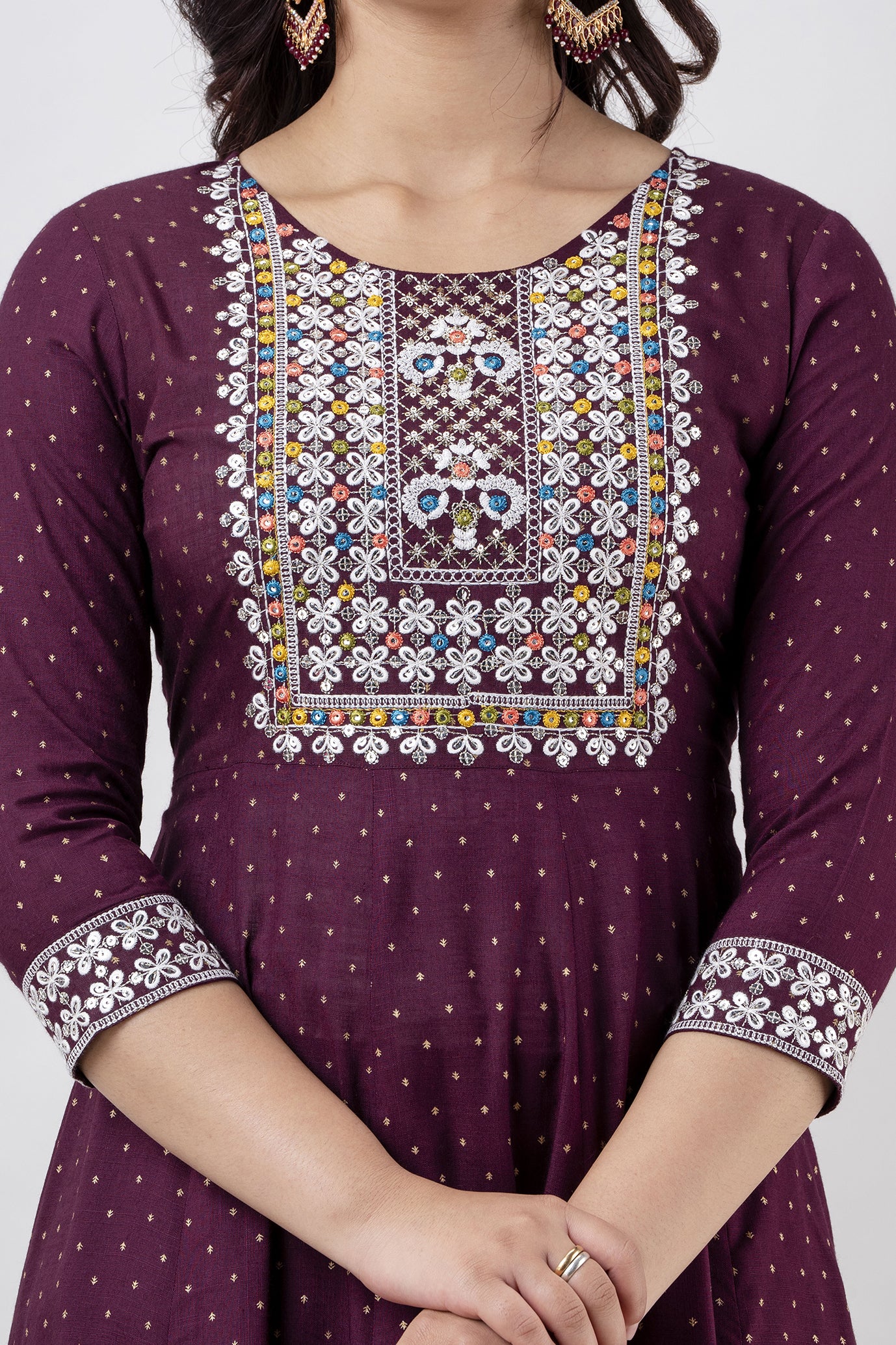 Women's Embroidered Viscose Rayon Anarkali Kurta (Voilet) - Charu