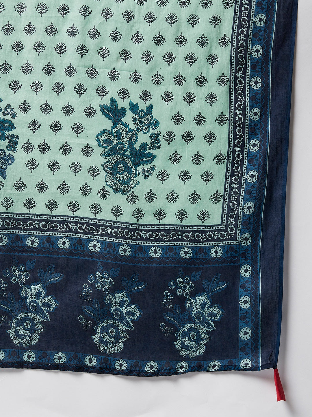 Women's Navy Blue Floral Printed Side Slit Straight Kurta Palazzo With Dupatta Set - Azira