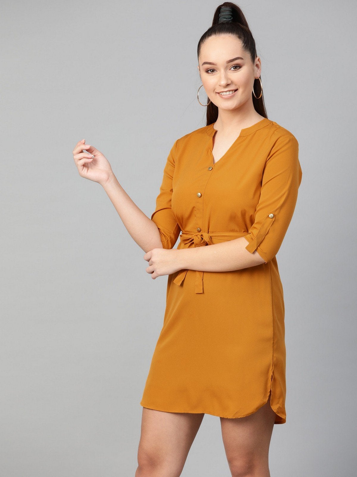Women's Casual Buttoned Shirt Dress - Pannkh
