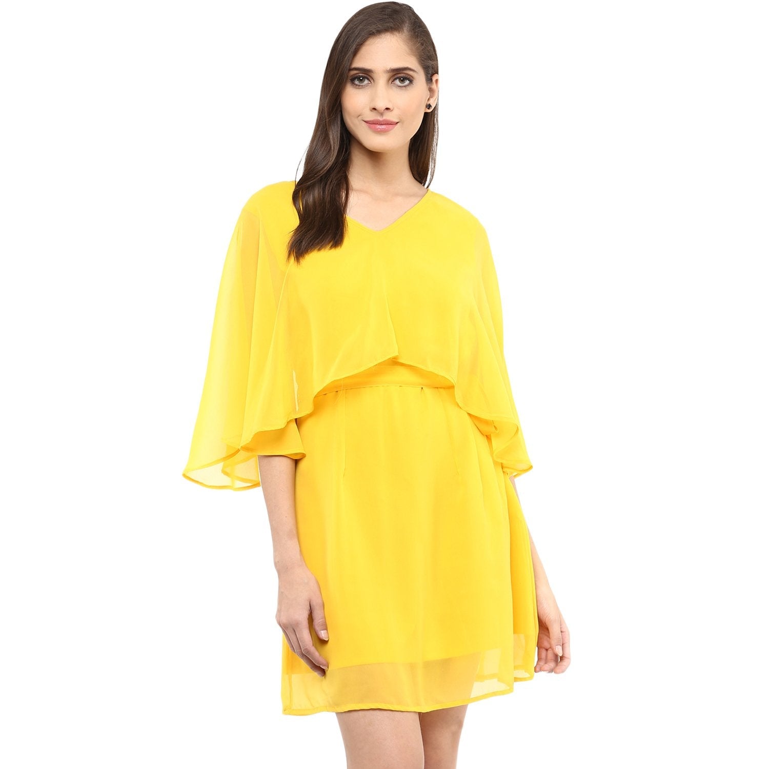 Women's Solid Cape Design Dress - Pannkh