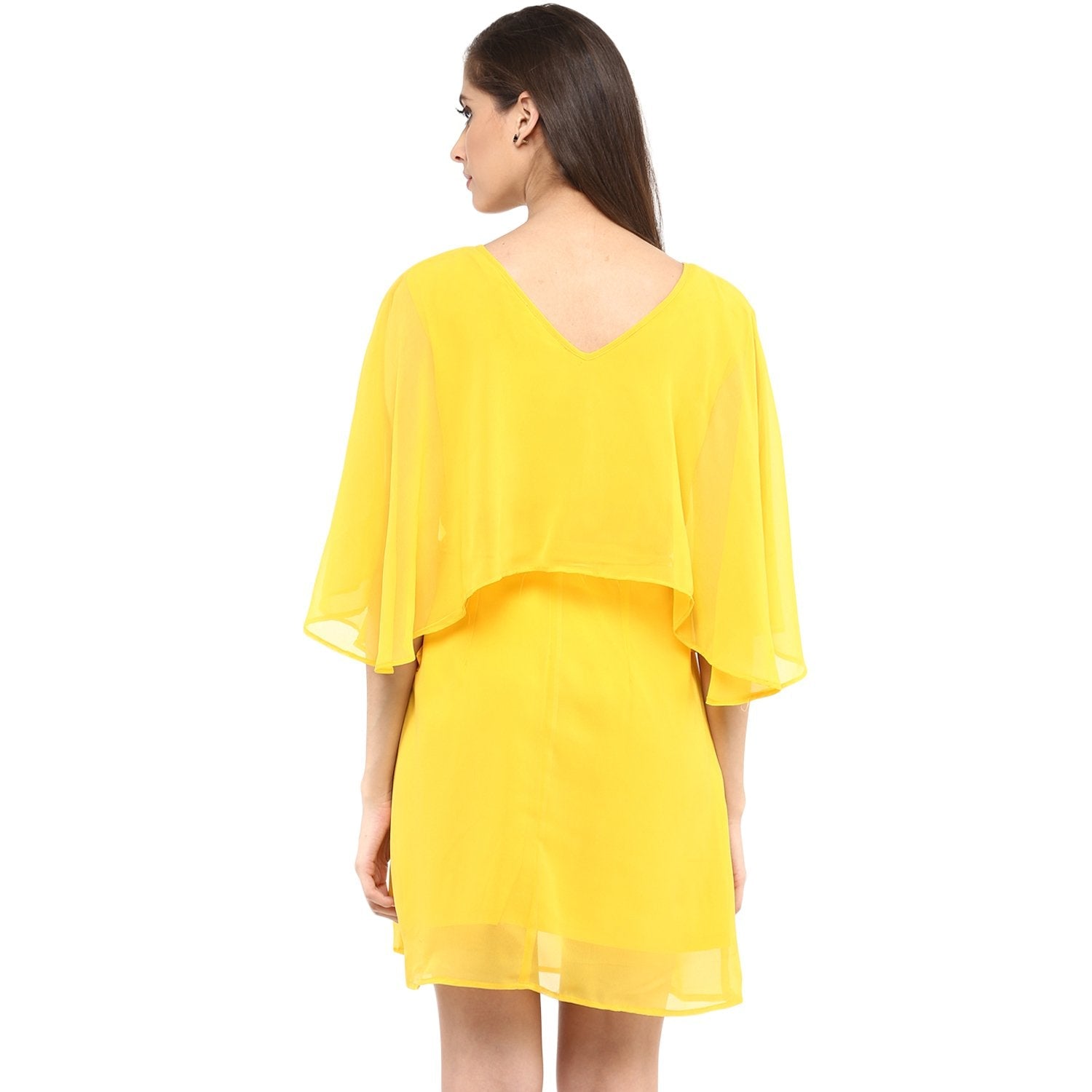 Women's Solid Cape Design Dress - Pannkh