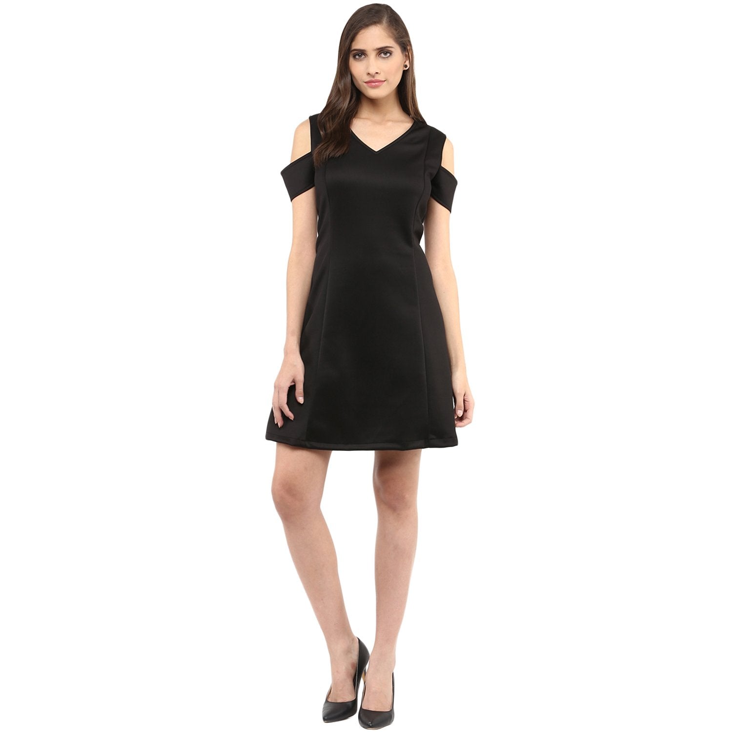 Women's Black Cold Shoulder Dress - Pannkh