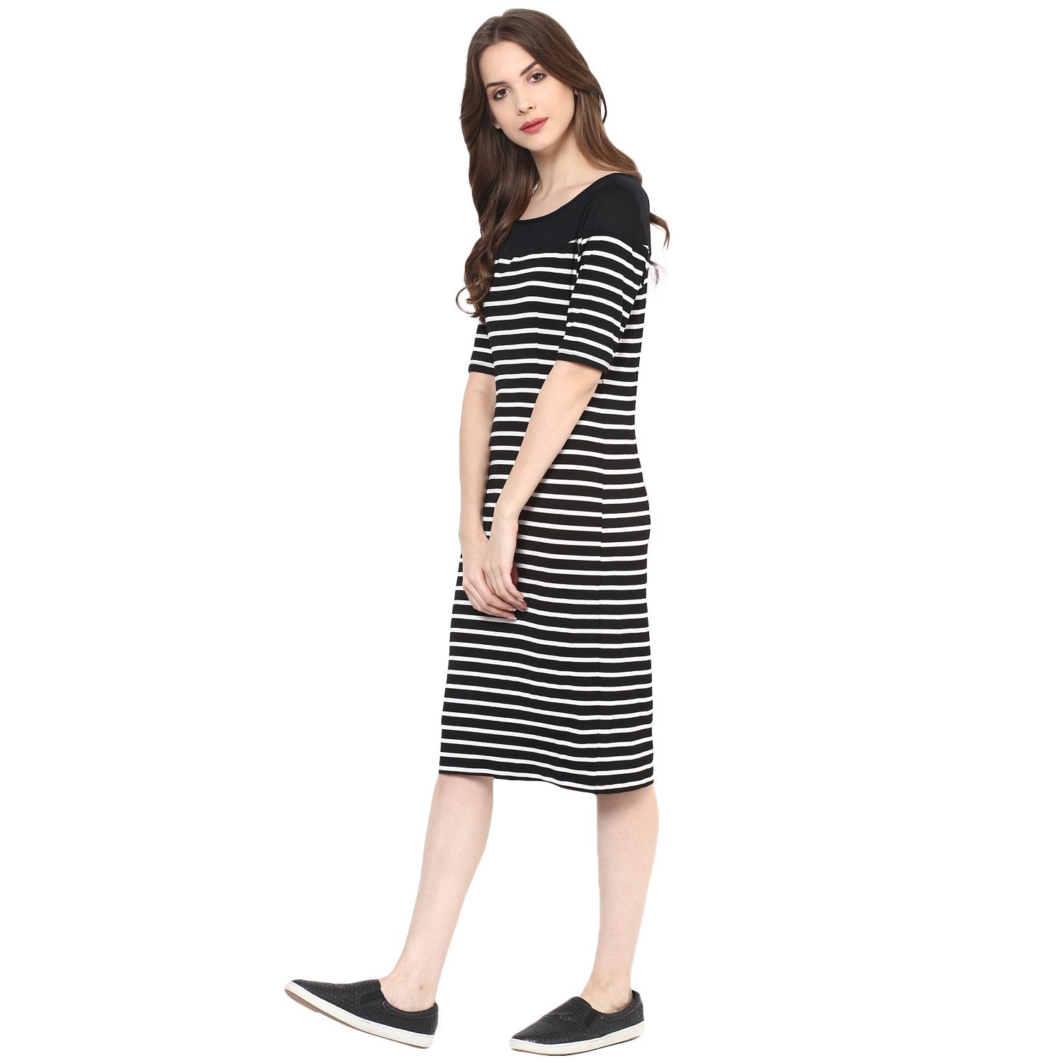 Women's Stripe Yoke Midi Dress - Pannkh