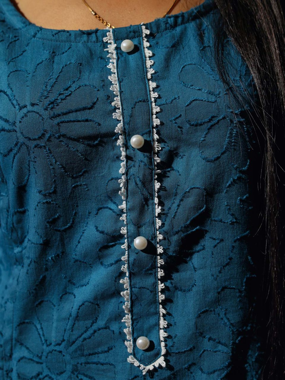 Women's Midnight Blue Cotton Dobby Kurta With Palazzo & Dupatta Set - Hatheli