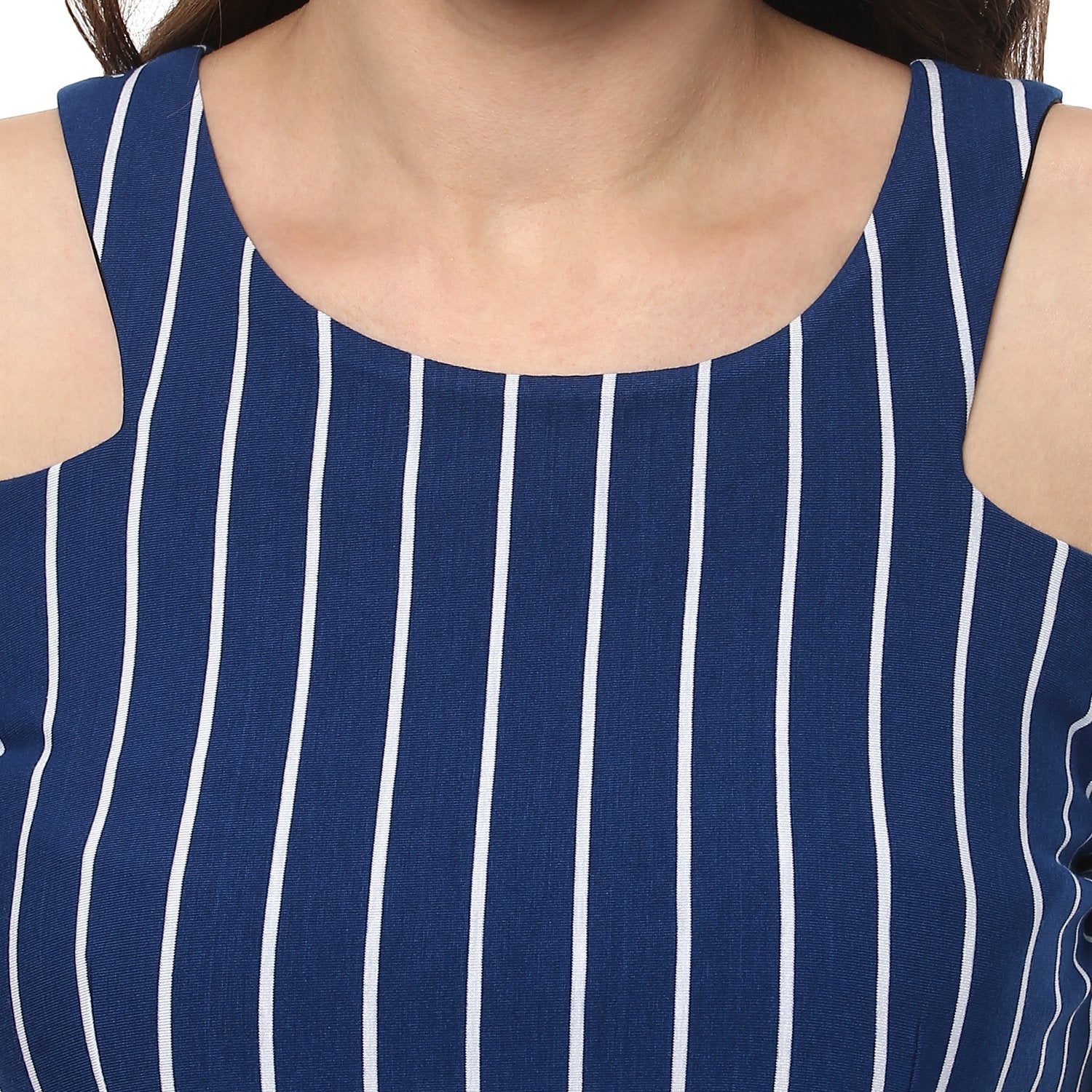 Women's Stripe Dress With Shoulder -Cut Details - Pannkh