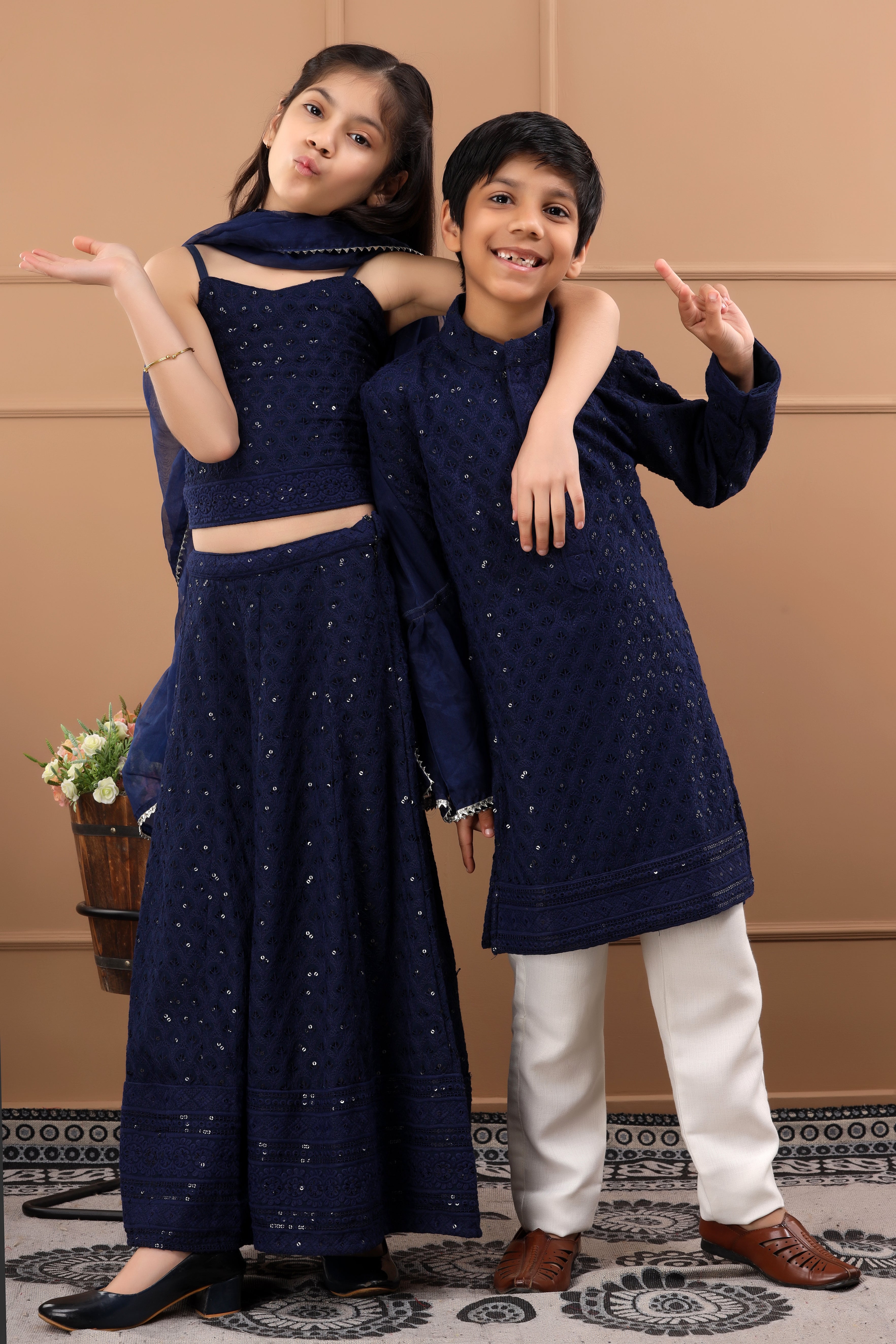 Boy's Embellished Blue Sequinned Kurta - Hatheli Kids