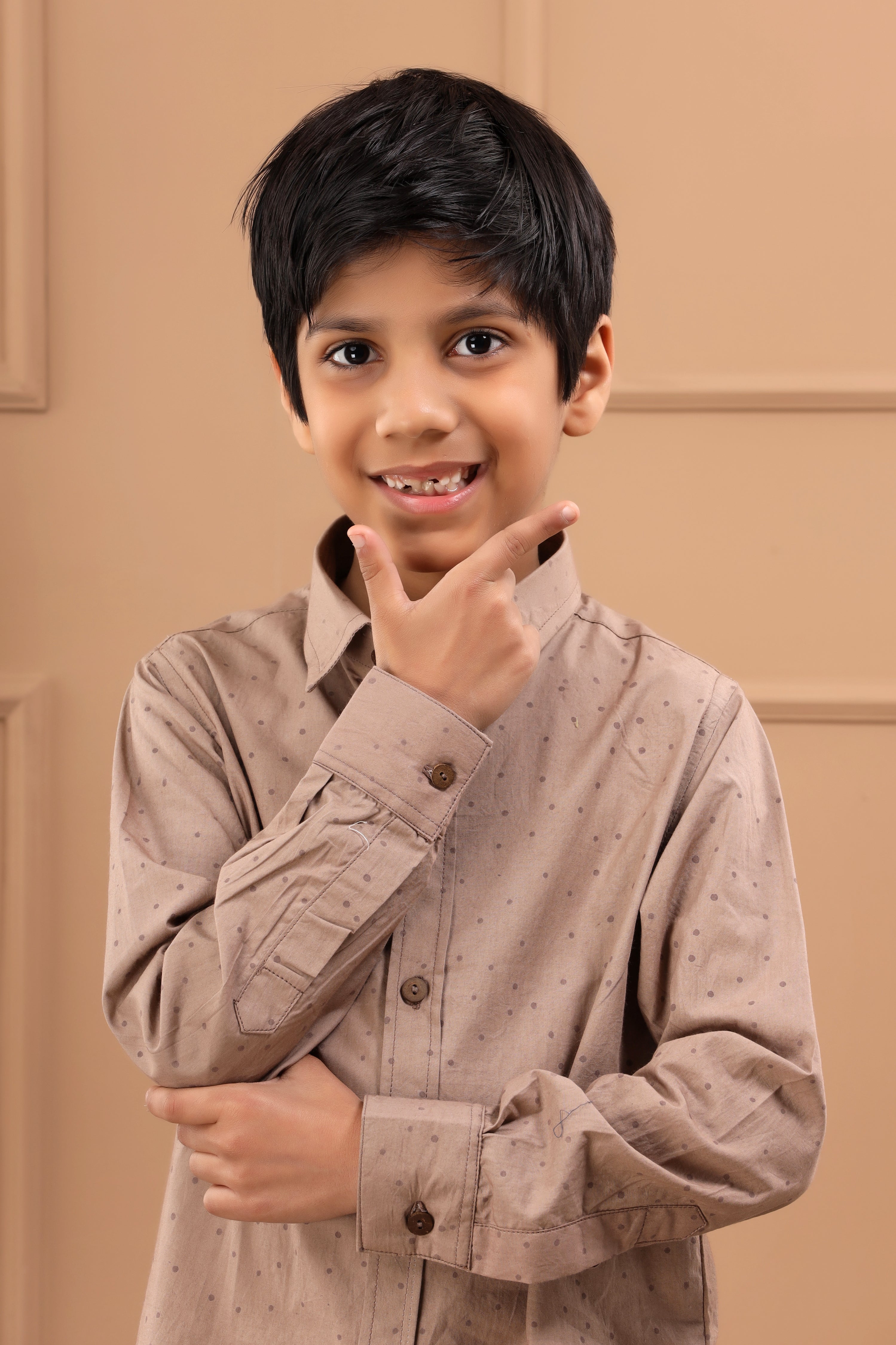 Boy's Brown Cotton Sustainable Hand Block Shirt - Hatheli Kids