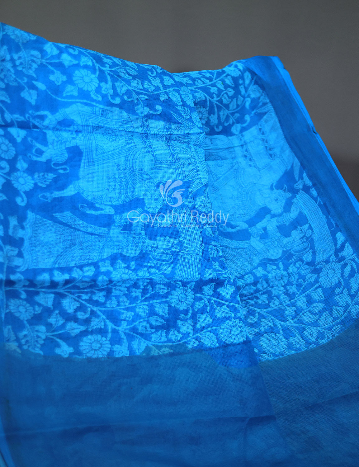 Women's Blue Munga Cotton Saree - Gayathri Sarees