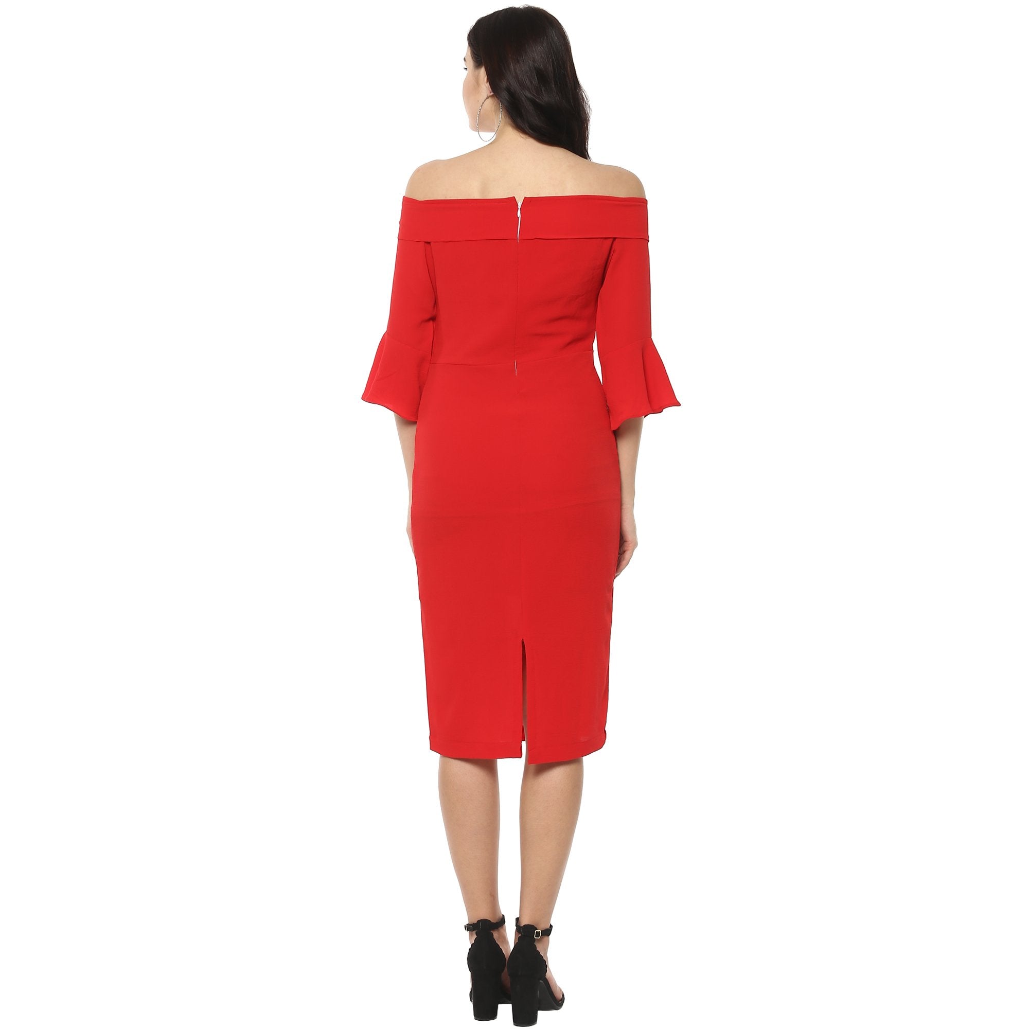 Women's Off-Shoulder Midi Fitted Dress - Pannkh