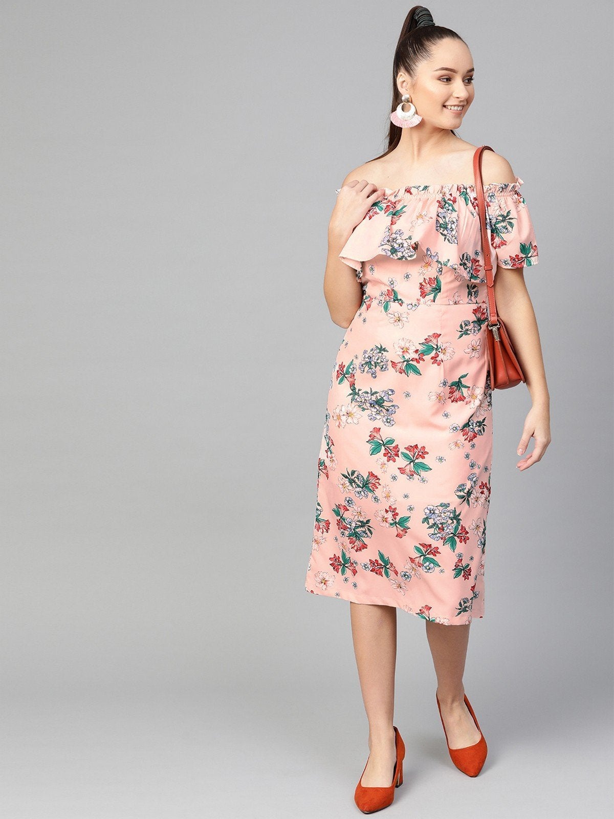 Women's Floral Off-Shoulder Midi Dress - Pannkh