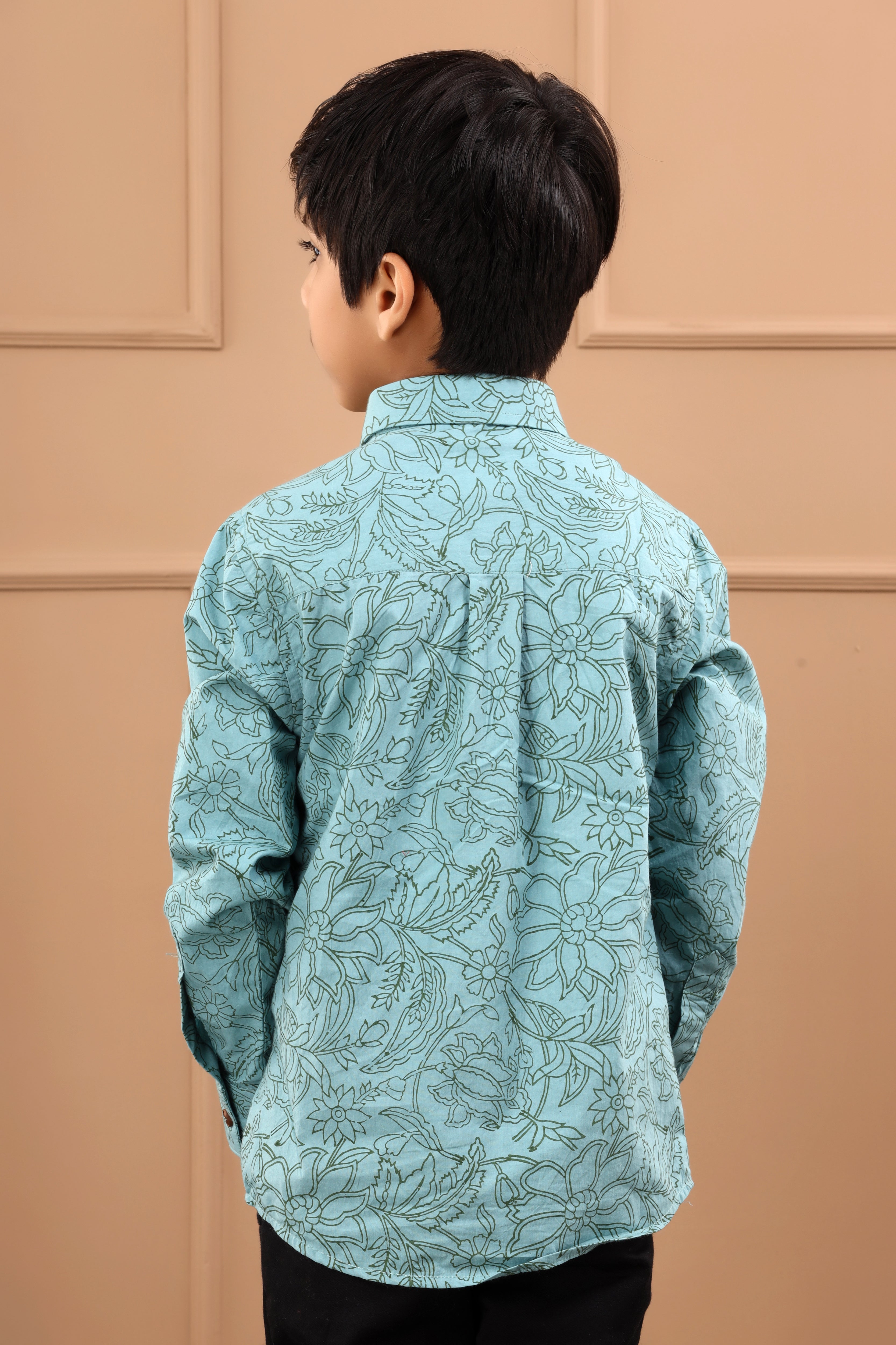 Boy's Hand Block Cotton Blue Sustainable Shirt - Hatheli Kids