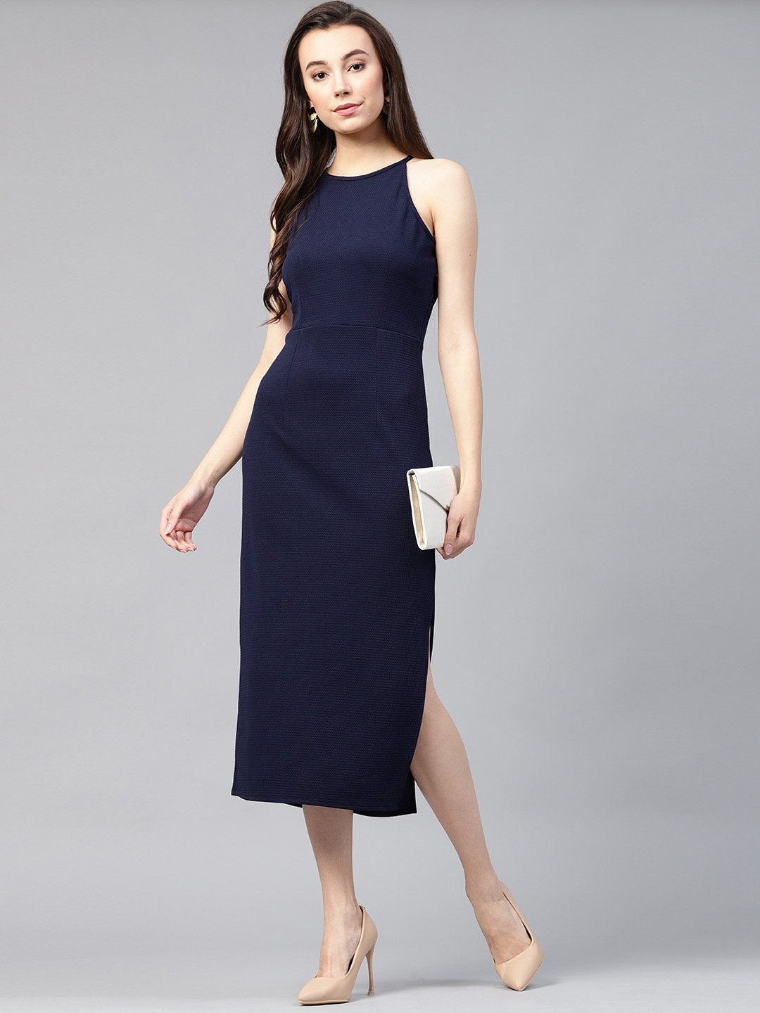 Women's Solid Incut Fitted Midi Dress - Pannkh