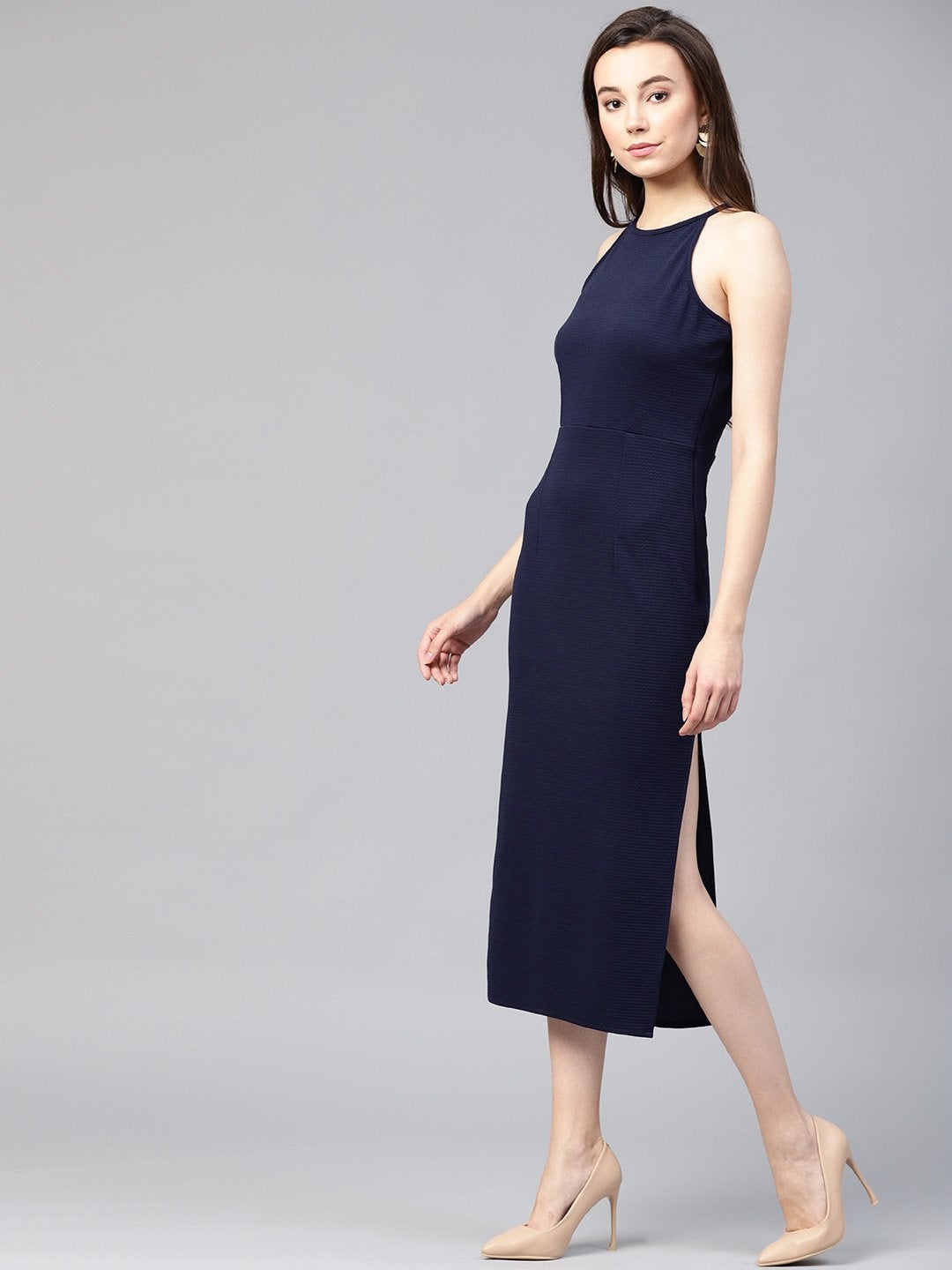 Women's Solid Incut Fitted Midi Dress - Pannkh