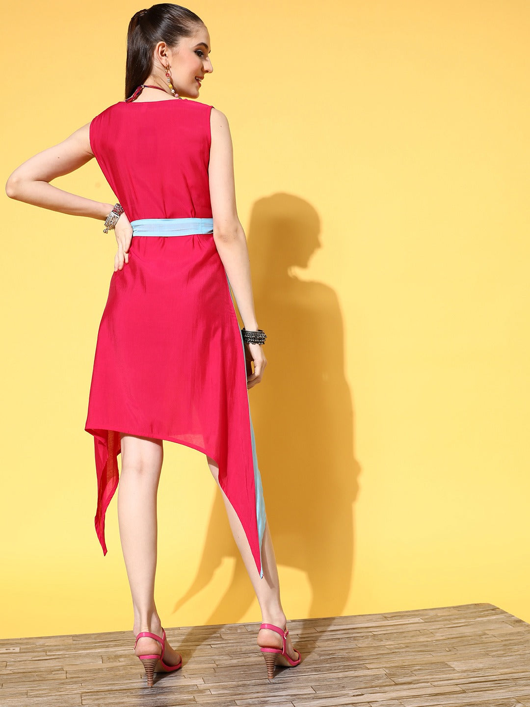 Women's Pink And Blue Colorblock Fit And Flare Dress Pink / XS | Trendia Global Women's Pink And Blue Colorblock Fit And Flare Dress Pink / XS | Trendia Global