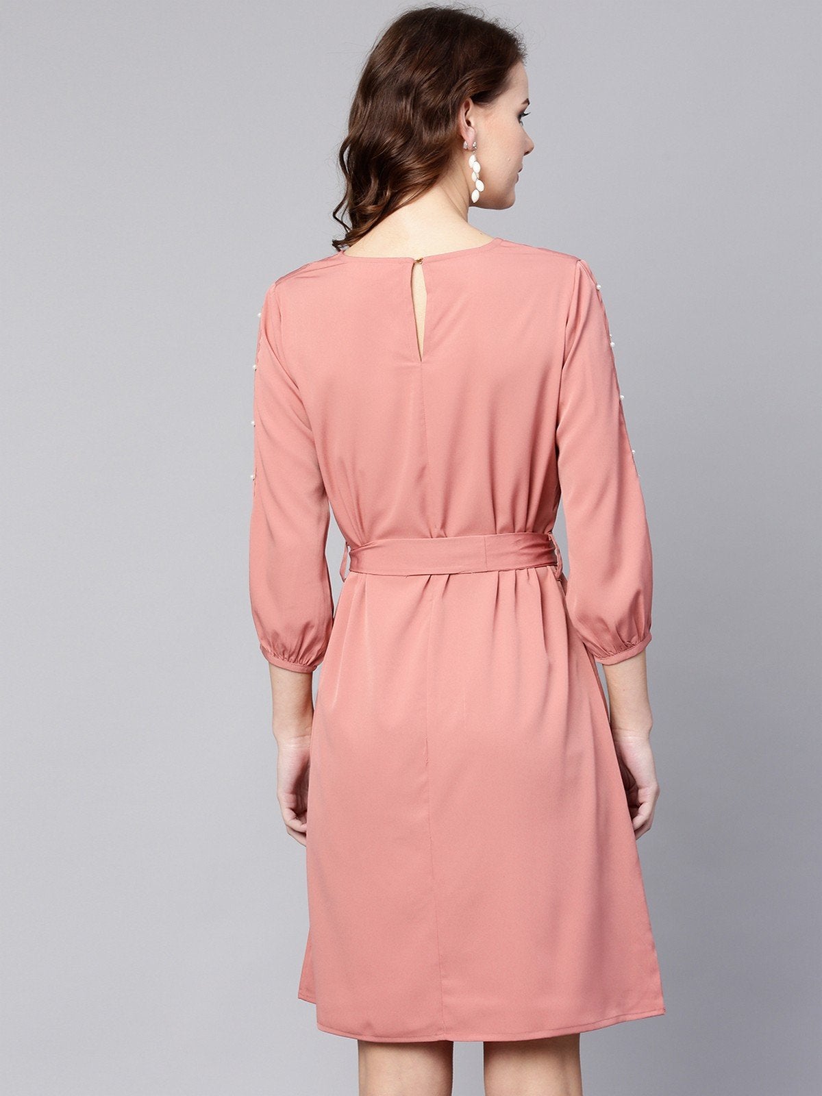 Women's Pearl Slit Sleeves A-Line Dress - Pannkh