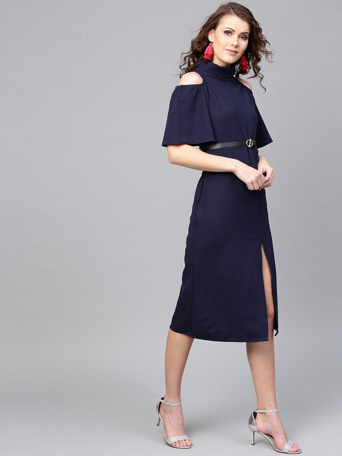 Women's Cold-Shoulder Midi Dress - Pannkh