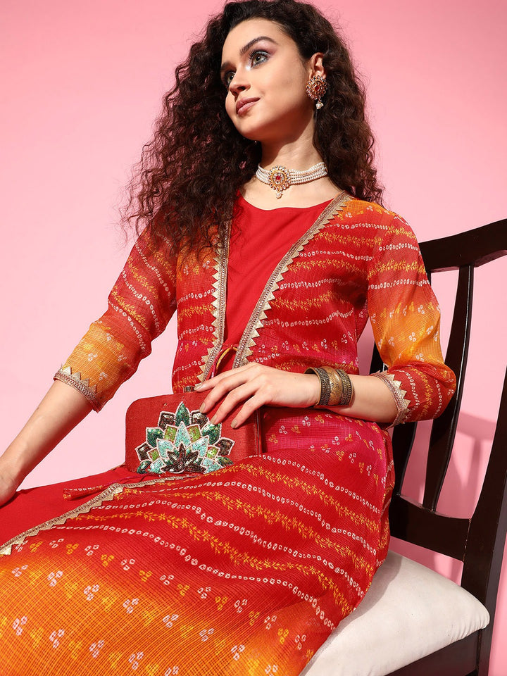 Women's Red Kota-Doria Fit And Flare Dress