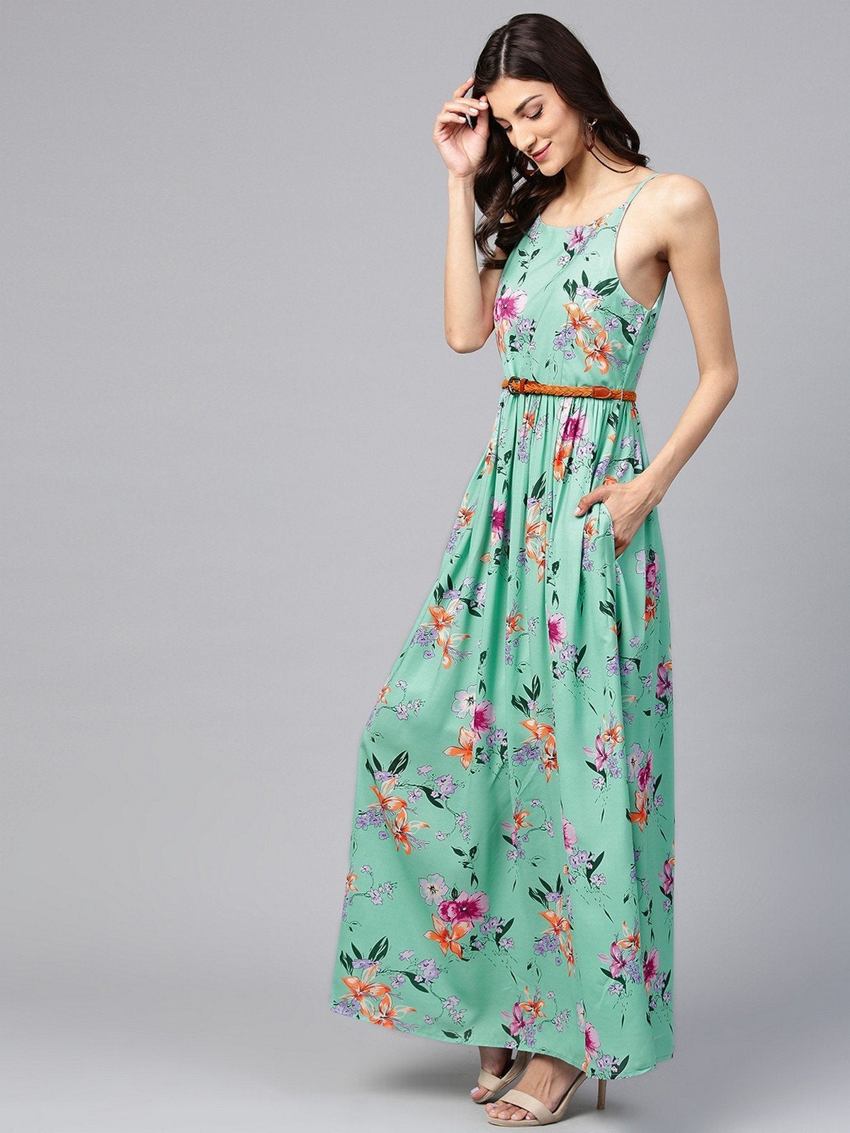 Women's Floral Strappy Maxi Dress - Pannkh