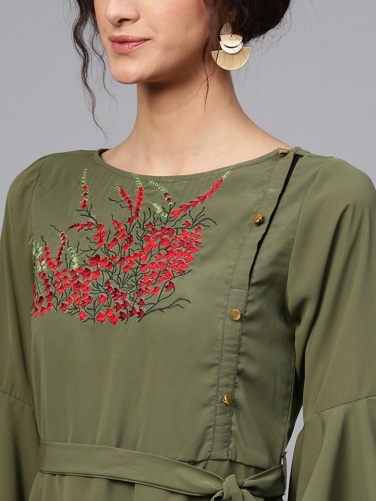Women's Embroidered Dress With Flare Sleeves - Pannkh