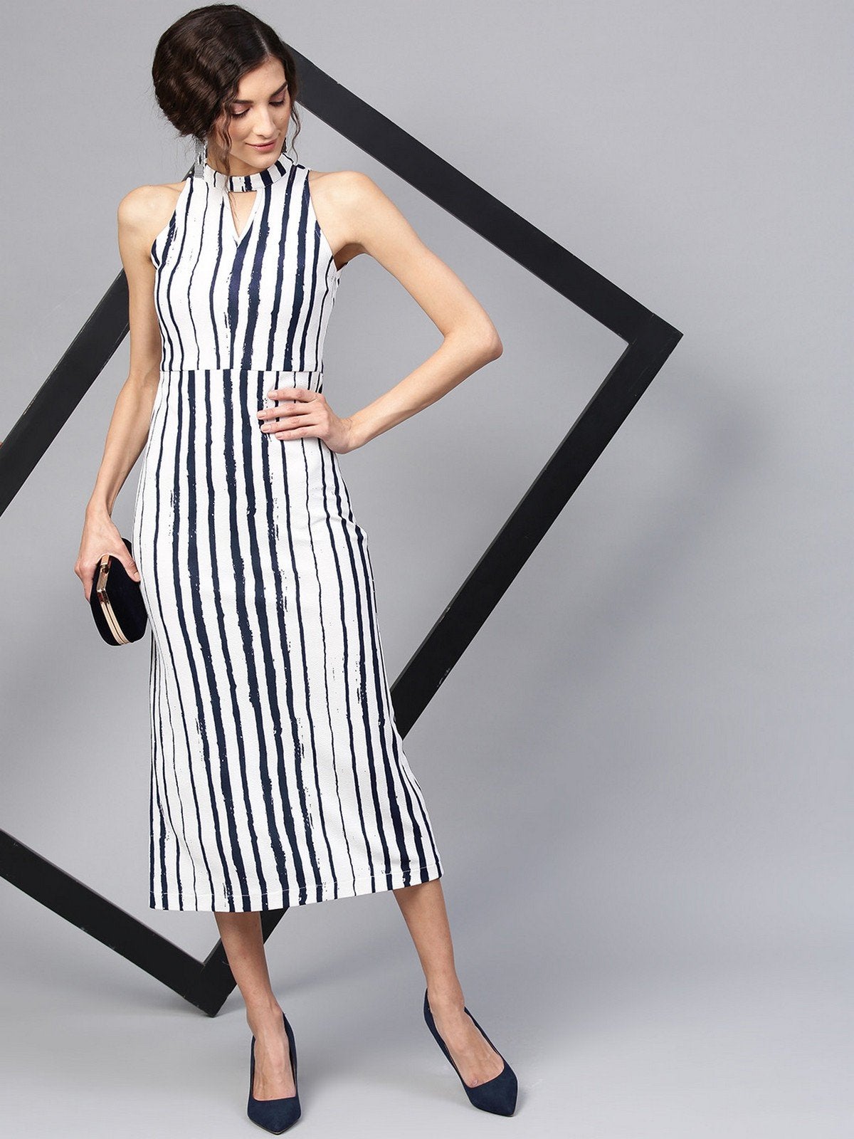Women's Abstract Stripes Midi Dress - Pannkh