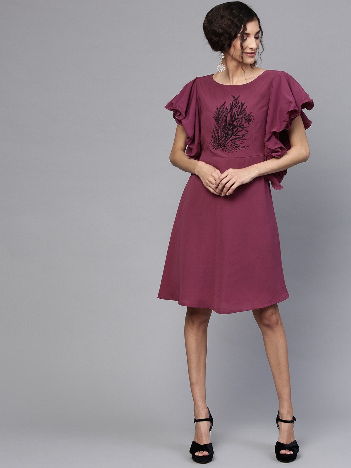 Women's Embroidered Frill And Flare Dress - Pannkh