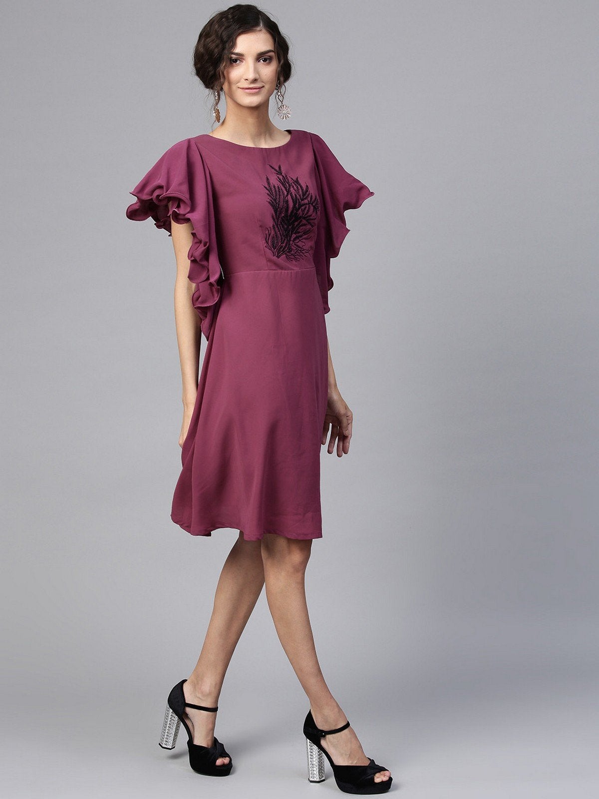 Women's Embroidered Frill And Flare Dress - Pannkh