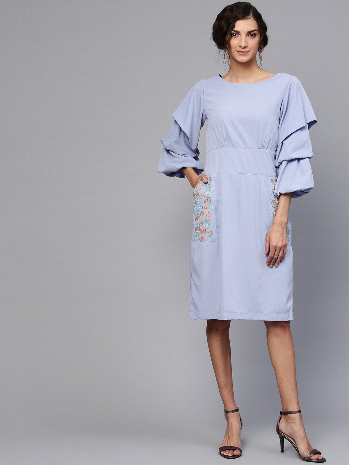 Women's Embroidered Tiered Sleeves Dress - Pannkh