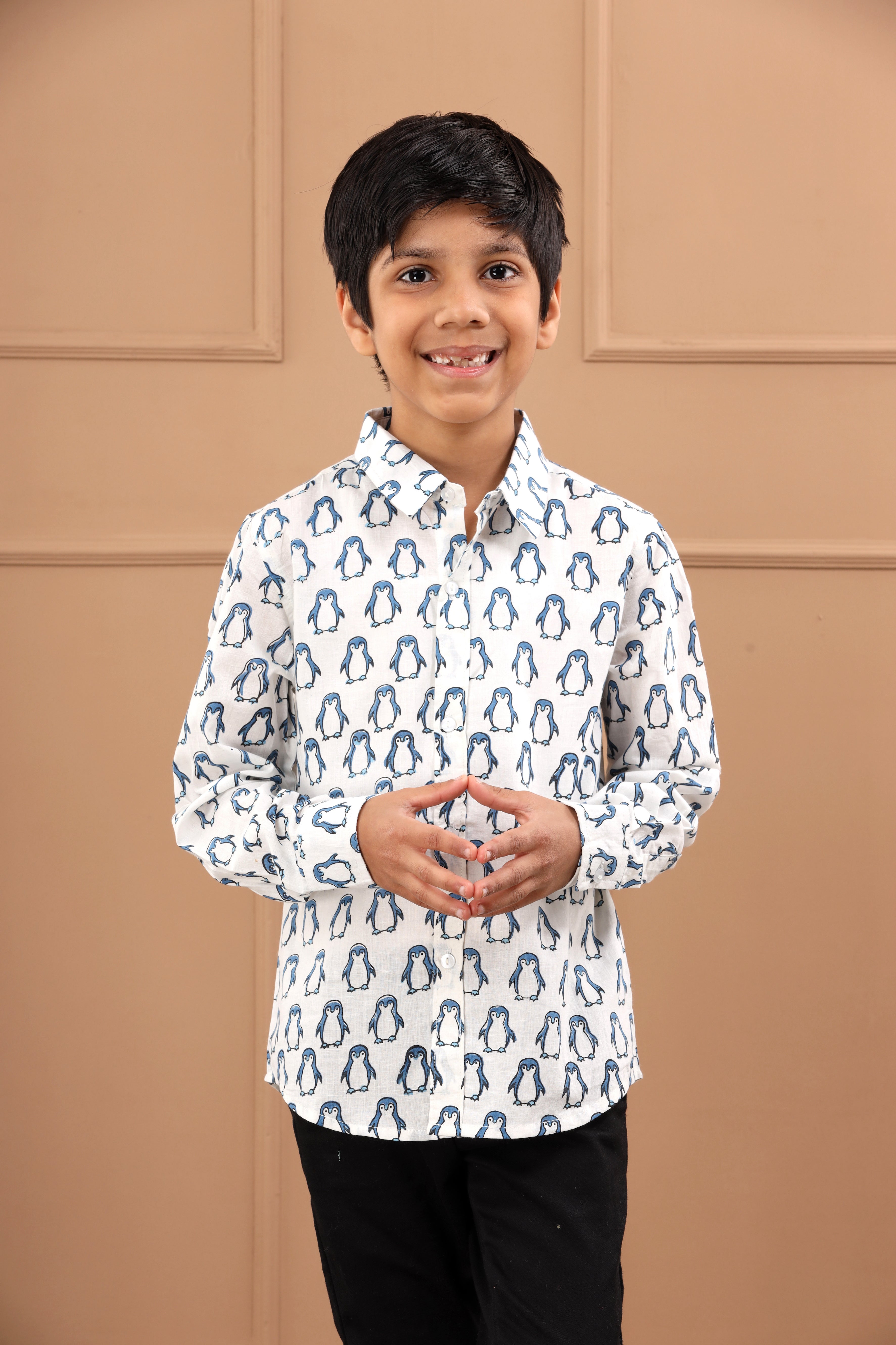 Boy's Hand Block Cotton White Sustainable Shirt - Hatheli Kids