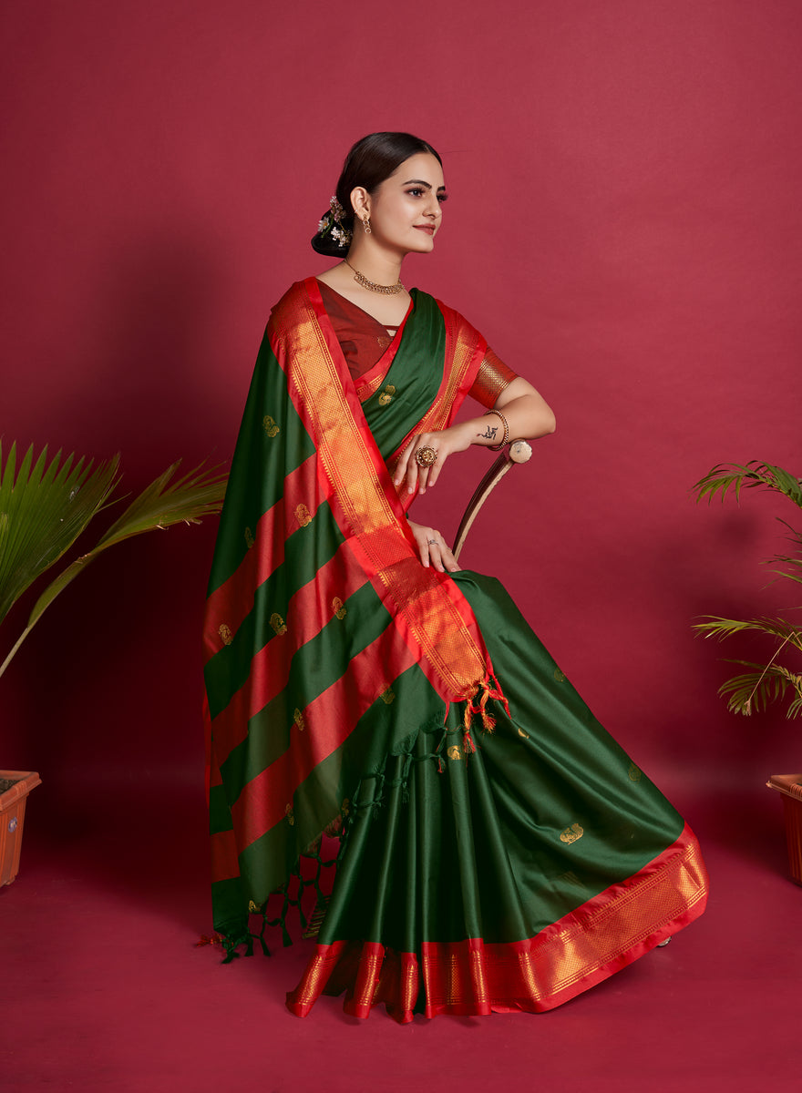 Women's Green Color Silk Saree Collection - Dwija Fashion – Trendia
