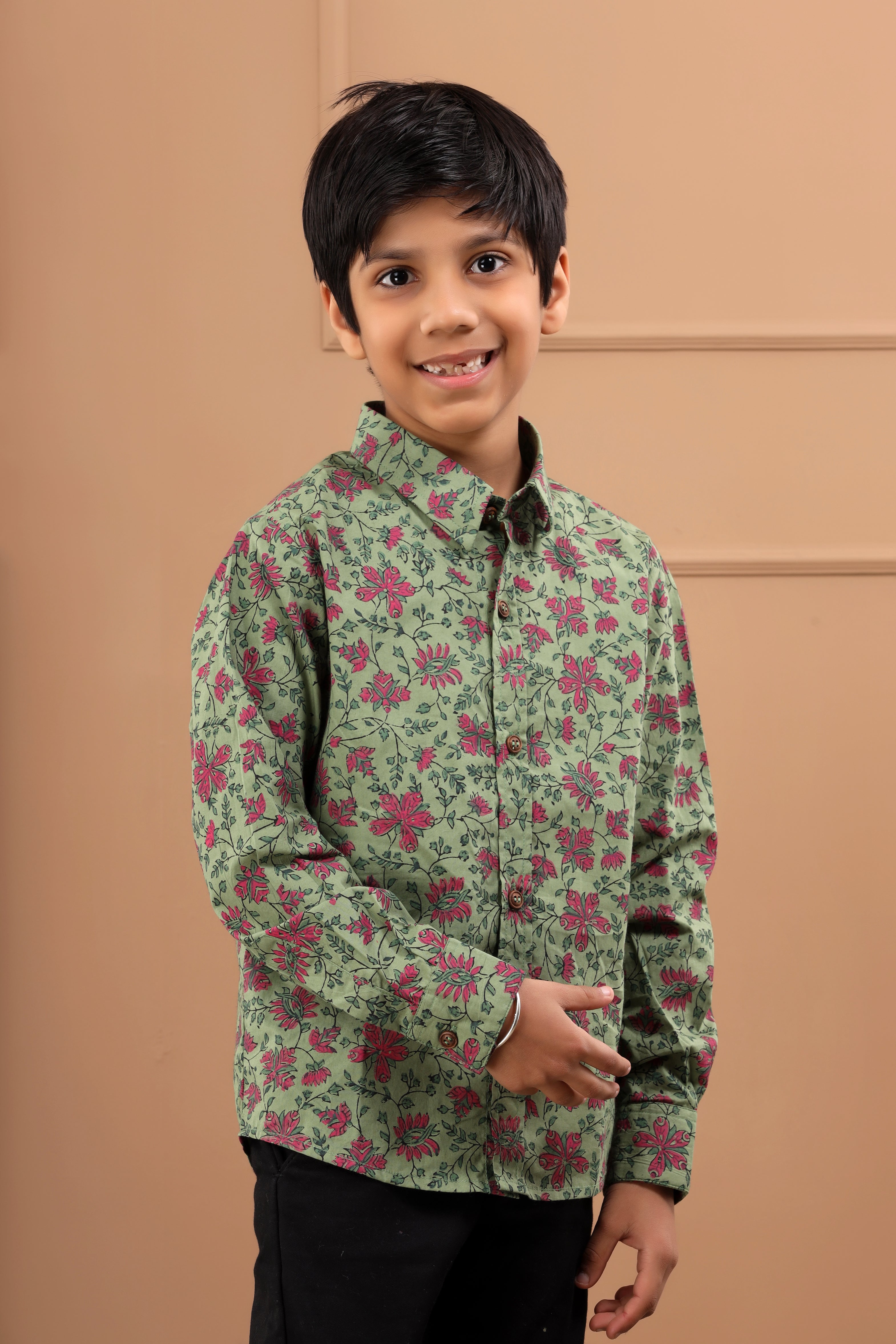 Boy's Floral Hand Block Sustainable Cotton Shirt - Hatheli Kids