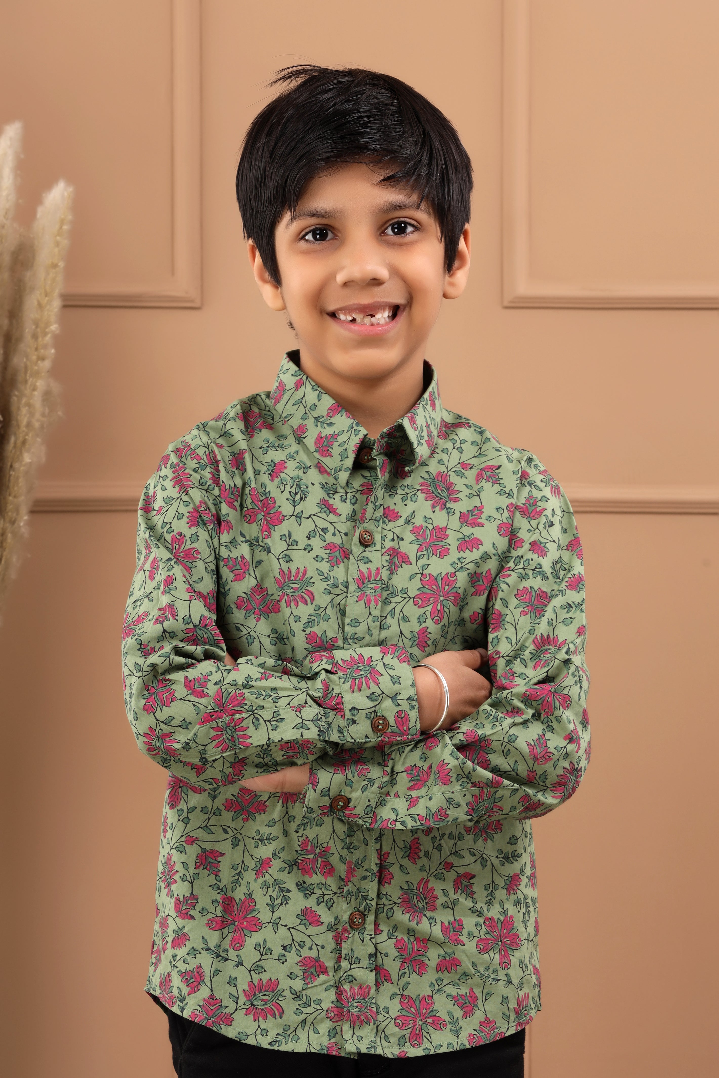 Boy's Floral Hand Block Sustainable Cotton Shirt - Hatheli Kids