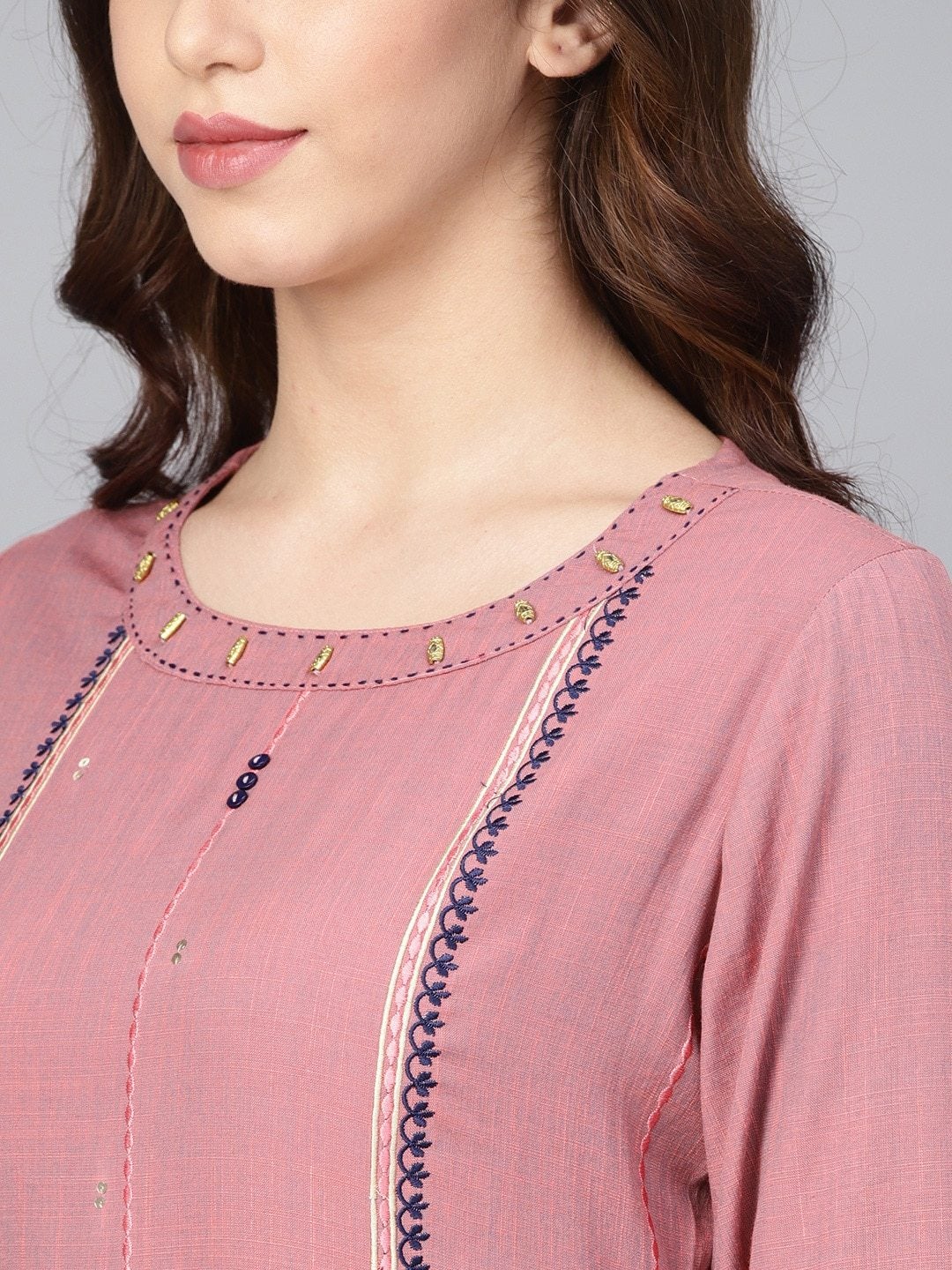 Women's Dusty Pink Embroidered Straight Kurta - Meeranshi