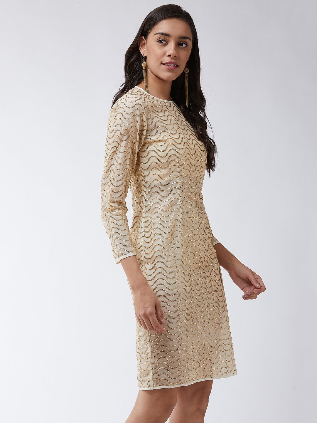 Women's Fitted Golden Shimmer Dress - Pannkh